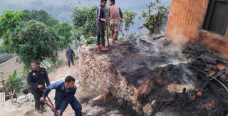 वनमा लागेको डढेलो बस्तीमा पसेपछि चार घर जलेर नष्ट