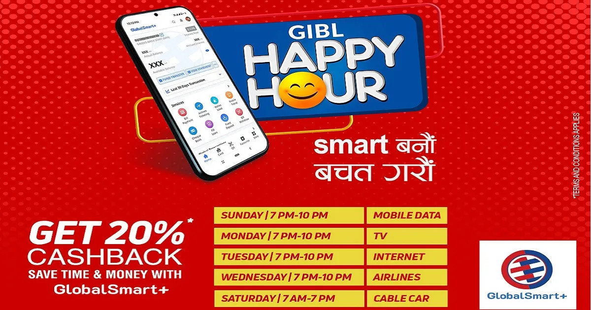 ग्लोबल आईएमई बैंकद्वारा हृयाप्पी आवर्स योजना सार्वजनिक, अनलाइन भुक्तानी गर्दा खरिदको २०% सम्म क्यासब्याक