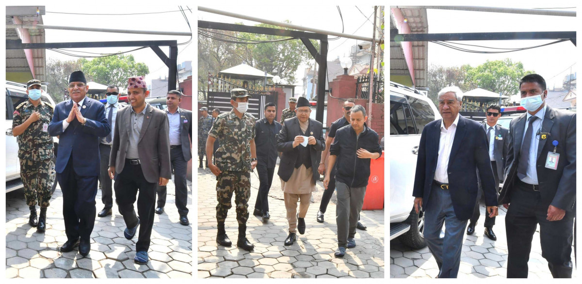 ओलीलाई भेट्न प्रधानमन्त्री प्रचण्ड, सभामुख घिमिरे र देउवा बालकोटमा