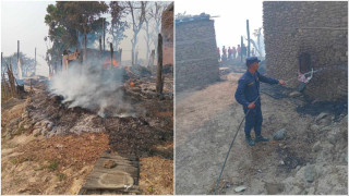 वनमा लागेको आगो गाउँमा पस्दा धादिङमा दुई घर जलेर नष्ट