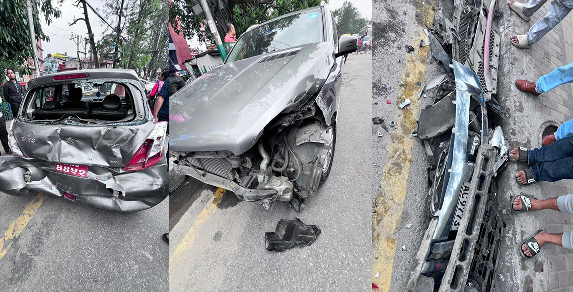 काठमाडौं गौशालामा बस अनियन्त्रित हुँदा ८ वटा सवारी साधन एक आपसमा ठोक्किए