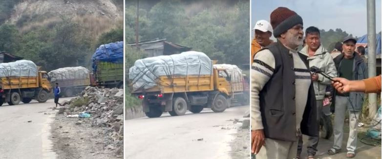 बञ्चरेडाँडामा फोहोर बोकेर गएको गाडी स्थानीयले फर्काए,   विद्यार्थी पनि निस्किए  प्रदर्शनमा