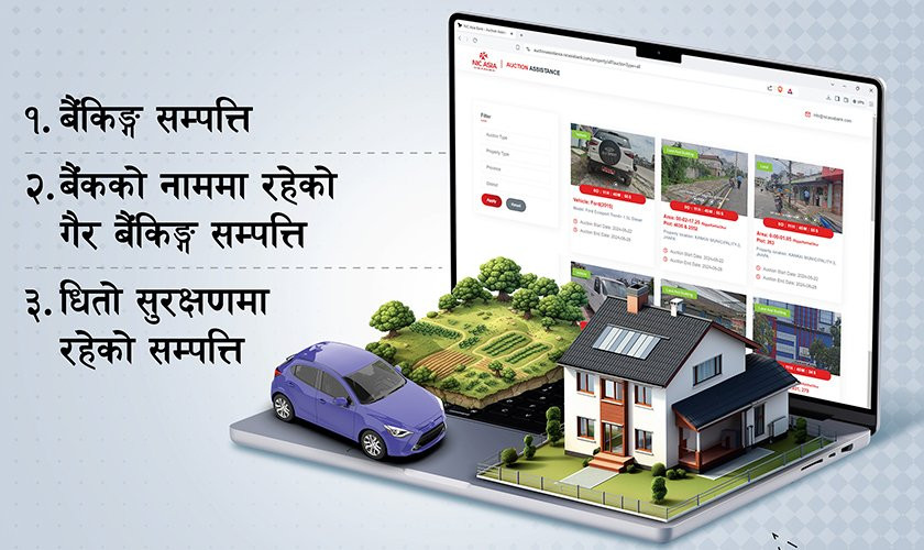 एनआईसी एशिया बैंकको सम्पत्ति लिलाम बिक्री पोर्टलमा यस्ता छन् उपलब्ध सेवा