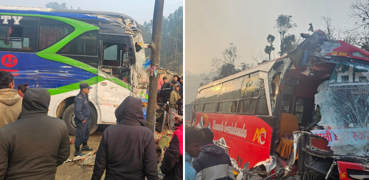 धादिङमा दुई यात्रुबस ठोक्किँदा पाँच जना घाइते
