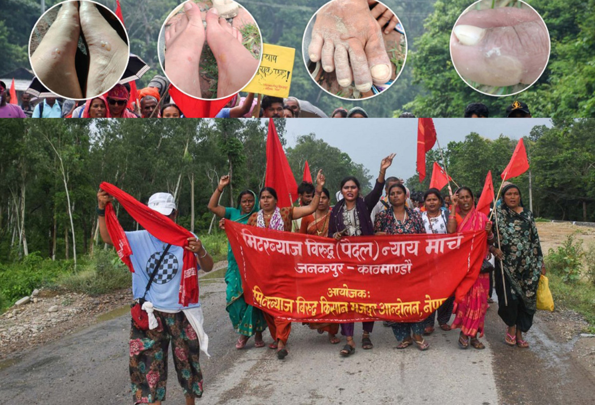 आँप र चिउरा खाँदै काठमाडौं हिँडेका मिटरब्याज पीडितको खुट्टामा उठ्न थाले ठेला