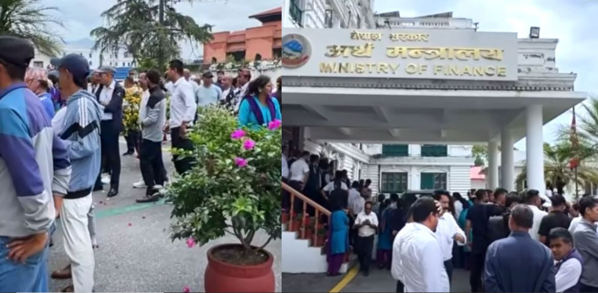 अस्थायी र करार कर्मचारी हटाउने सरकारको तयारीविरुद्ध अर्थ मन्त्रालयमा धर्ना र नाराबाजी