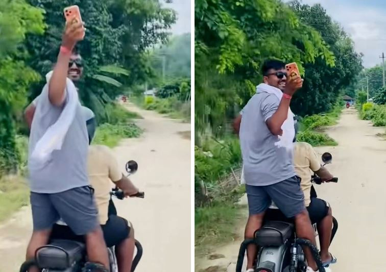बाइकमा उभिएर भिडियो बनाउँदै गरेका सांसद गुप्ताको तस्बिर भाइरल