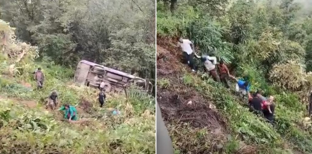 बस र इभी भ्यान ठोकिँदा दुवै भिरबाट खसे, २ जनाको मृत्यु, ३ घाइते