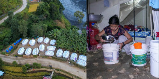 बुढीगण्डकी बाढीले विस्थापित शान्ति बजारका परिवार टेन्टको सहारामा